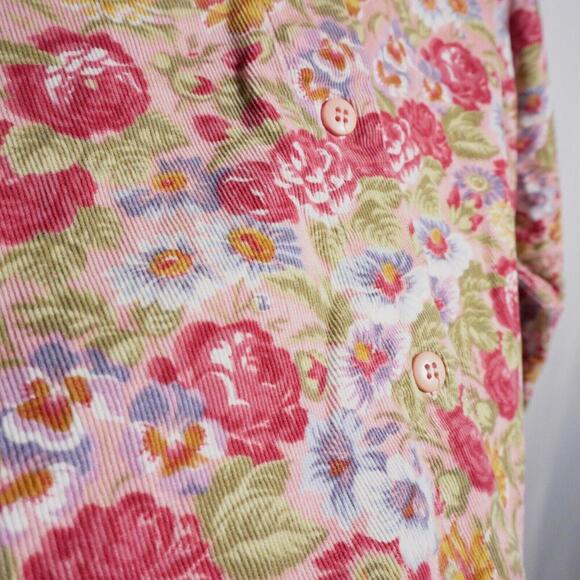 VTG AOP Flowers Floral Corduroy‎ Shirt Jacket Shacket 90s Cottage Fairy Boho Gma - Picture 1 of 5